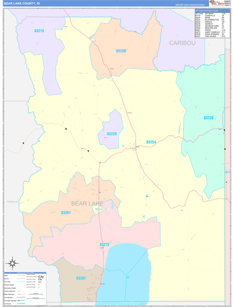 Bear Lake County Wall Map Color Cast Style